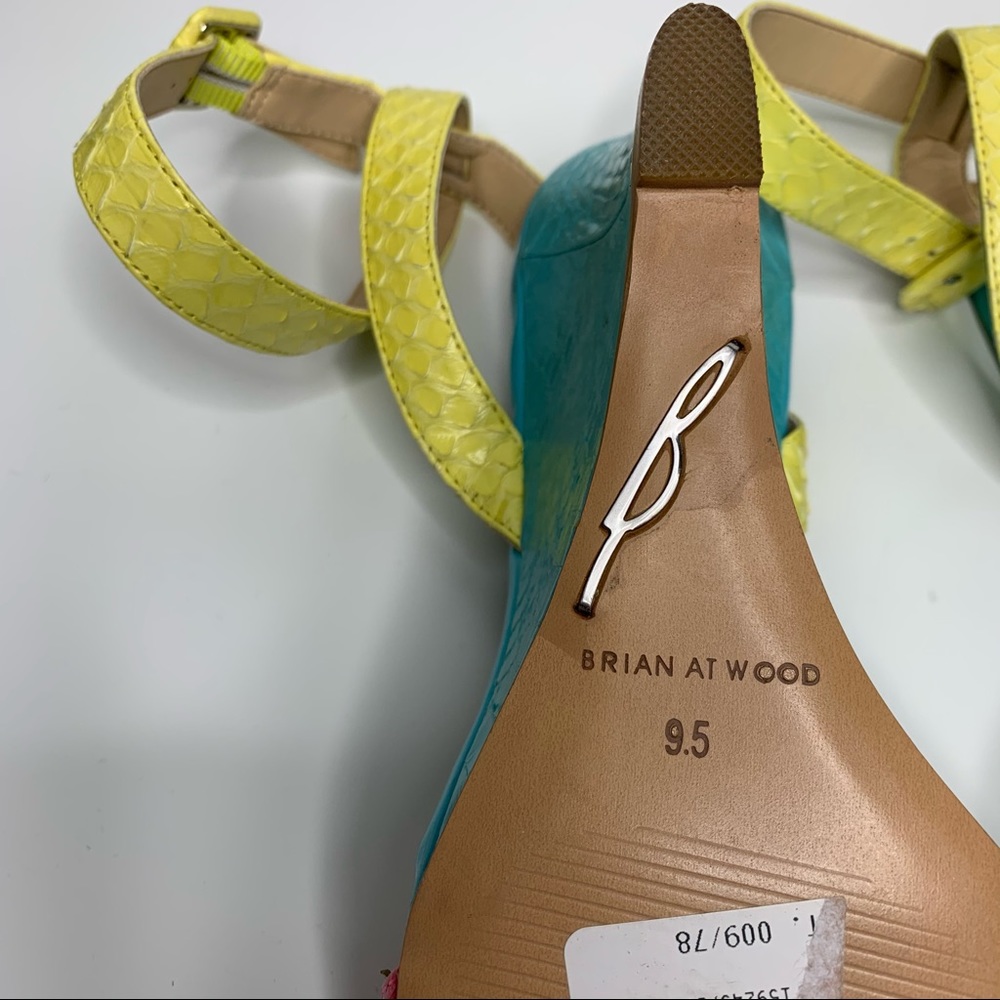 NWT NWT Brian Atwood Pastel Pink, Light Blue & Yellow Wedge Sandals - Picture 6 of 12